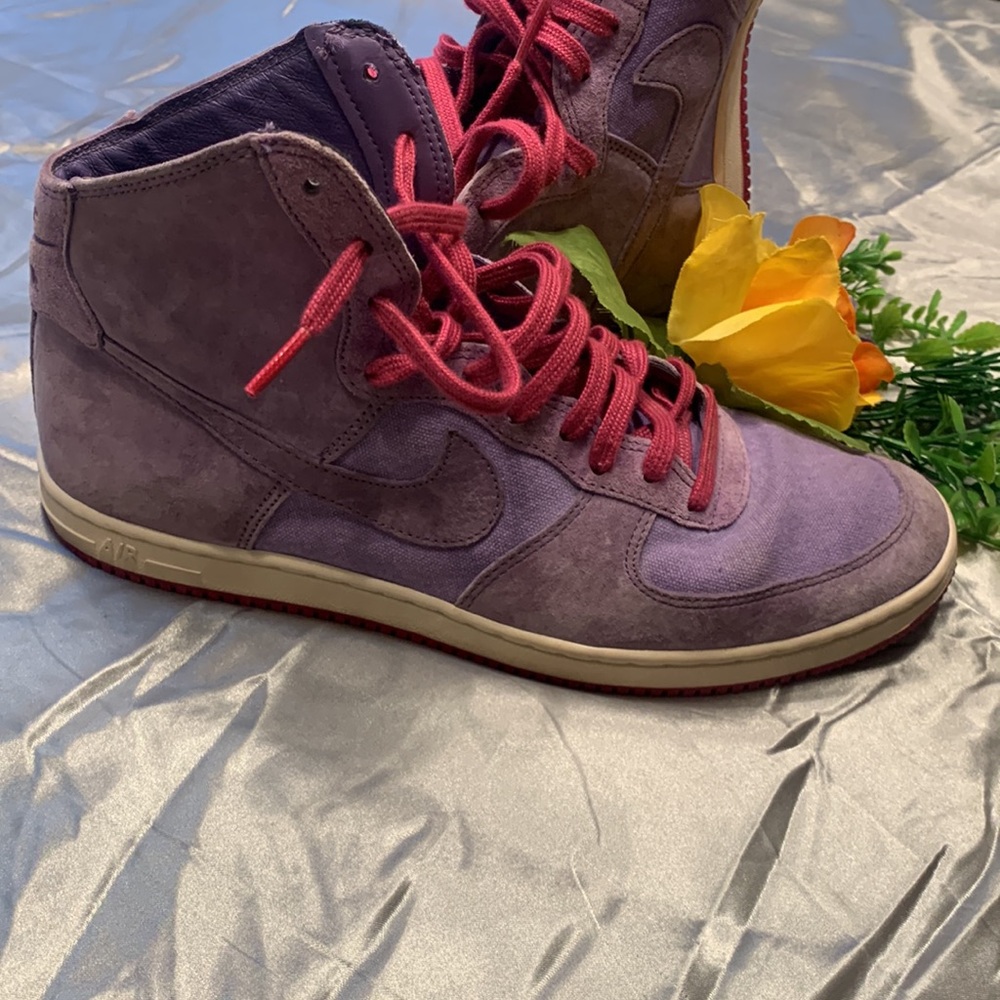 🌹VINTAGE Nike Air AF1 Lite Women’s • Purple & Pink Suede High Top Sneakers - Picture 3 of 16
